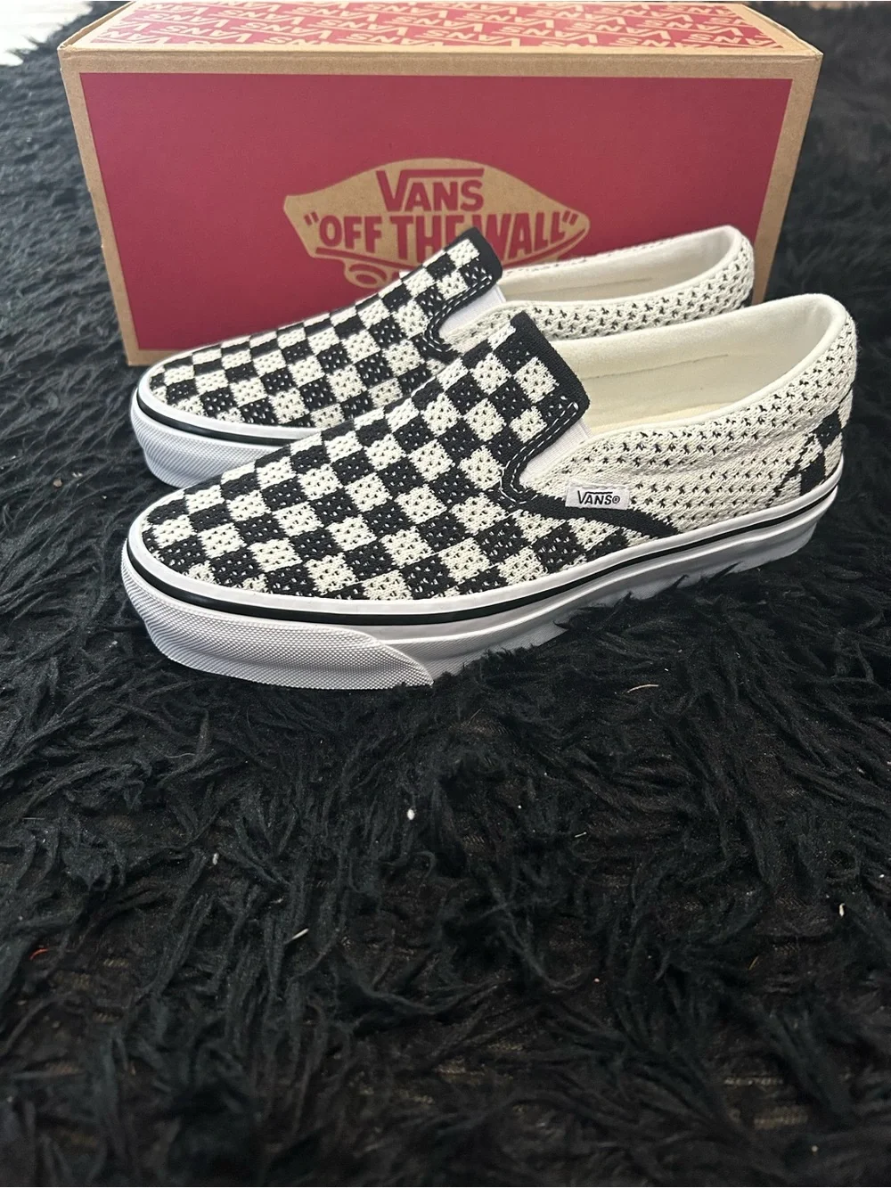 VANS U LX Classic Slip-On 98 EK 'Checkerboard Black Marshmallow' shoes sz 8 new